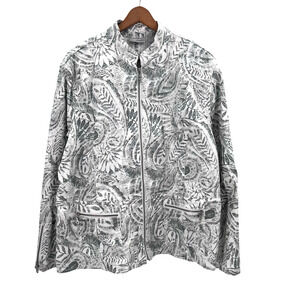 CHICO'S Platinum White Silver Stretch Denim Jacket Womens Size 3